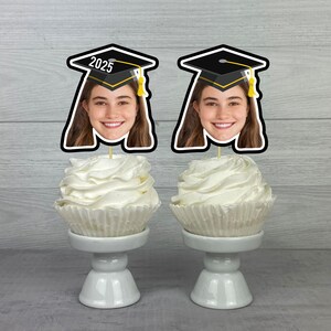 Graduation Photo Face Cupcake Toppers - 2025 Graduation Toppers - Graduation Face Cupcake Picks - 2025 Grad Party -Custom Photo Face Toppers