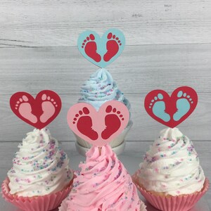 Gender Reveal Cupcake Toppers - Baby Shower Cupcake Toppers - Valentine Gender Reveal - Baby Feet Toppers - Baby Shower Decor - Any Colors