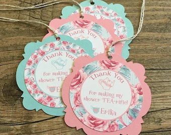 Bridal Shower Tea Party Favor Tags - Bridal Shower Tags - Bridal Shower Favors - Baby Shower Favor Tags - Tea Party Baby Shower -Floral Tags