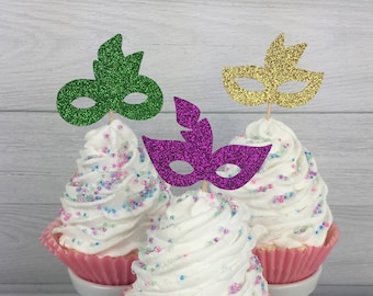 Masquerade Mask Cupcake Toppers- Mardi Gras Party - Mask Cupcake Toppers - Masquerade Decor - Mardi Gras - New Orleans - Masquerade Ball