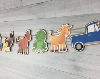 Blue Truck & Farm Animals Garland - Blue Truck Birthday - Blue Truck Banner -Truck Birthday - Rustic Truck Baby Shower -Farm Animals Garland