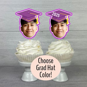 Photo Face Graduation Cupcake Toppers - 2025 Graduation Toppers - Grad Cap Face Cupcake Picks - 2025 Grad Party -Custom Photo Face Toppers
