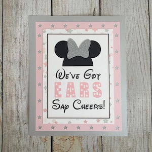 MINNIE MOUSE Party Sign - We&#39;ve Got Ears, Say Cheers! - Light Pink, Silver GLITTER & Black - Birthdays, Showers, Events