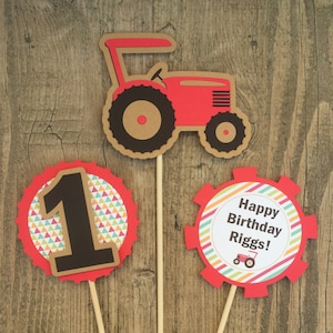 RED Tractor Centerpieces Set of 3 DOUBLE-SIDED Tractor Birthday Party Tractor Party Decor Rustic Farm Party Farm Centerpieces image 1