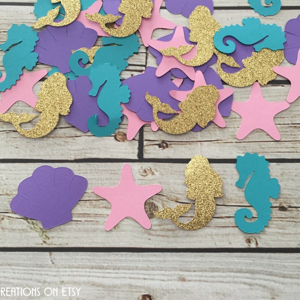 Mermaid Confetti - 1.5 Inches - Mermaid Birthday - Mermaid Party - Under The Sea - Ocean Die Cuts - Mermaid - Starfish - Seashell - Seahorse