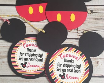 Mickey Birthday Favor Tags - Thank You Tags, Gift Tags - Personalized Tags - TWO-dles tags - Mickey Party - Mickey Birthday Tags - Set of 12