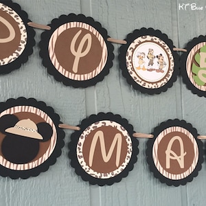 Mickey Mouse Safari Birthday Banner - Personalized with Name & Age - Natural Safari Animal Prints - Safari, Animal, Zoo birthday