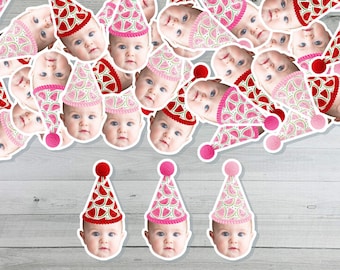 Watermelon Photo Face CONFETTI - One In A Melon Birthday Decor - Pink/Red Watermelon Confetti - Custom Face Cutouts - First Birthday Party