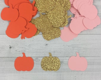 Pumpkin Confetti - Little Pumpkin Confetti - Little Pumpkin Birthday - Pumpkin Baby Shower - Fall Confetti - Pink/Orange/Gold - 1.25 inches