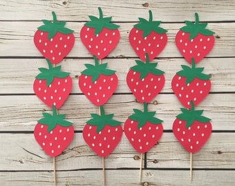Strawberry Cupcake Toppers - Berry 1st Birthday - Cupcake Toppers -Strawberry Picks - Strawberry Birthday Party - Berry Party - Tutti Frutti