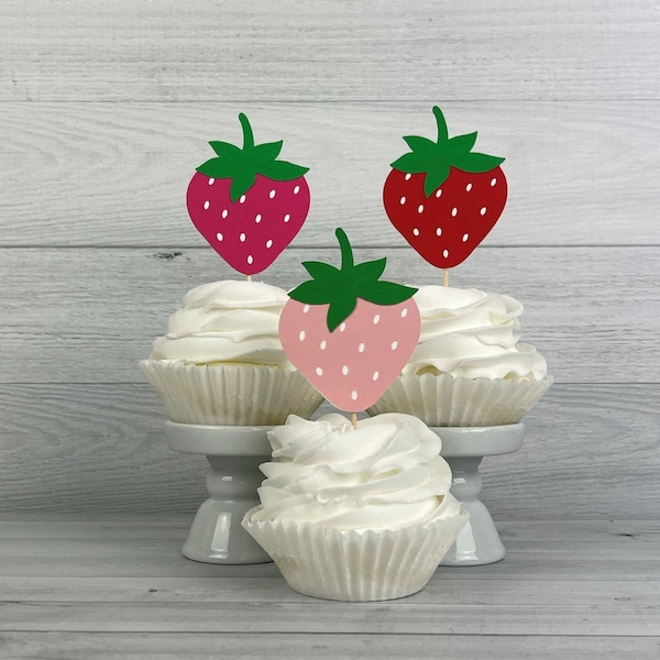 Strawberry Cupcake Toppers - Berry 1st Birthday - Cupcake Toppers -Strawberry Picks - Strawberry Birthday - Sweet One - Berry Sweet - 12 pcs