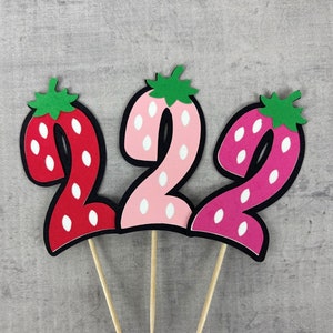 Strawberry AGE Cupcake Toppers - Berry 1st Birthday - Cupcake Toppers -Strawberry Picks - Strawberry Birthday - Sweet One - Any Age - 12 pcs