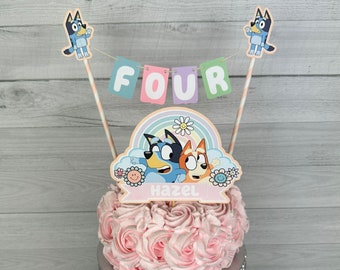 Girly Blue Dog Cake Topper - Blue Dog Bunting Topper - Pastel Dog Birthday - Cake Topper - Cute Dog Birthday - Blue Dog Smash Cake - 2 pcs