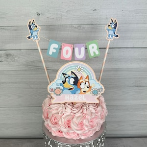 Girly Blue Dog Cake Topper - Blue Dog Bunting Topper - Pastel Dog Birthday - Cake Topper - Cute Dog Birthday - Blue Dog Smash Cake - 2 pcs