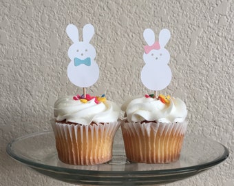 Bunny Cupcake Toppers - Bunny Gender Reveal Cupcake Toppers - Gender Reveal Baby Shower - Boy or Girl - Baby Bunny Shower - set of 12