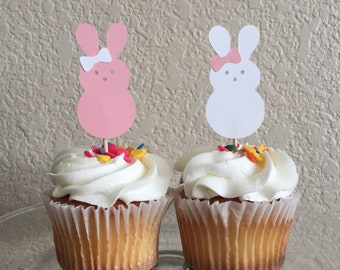 Bunny Cupcake Toppers - Some Bunny Is One Birthday - Spring Baby Shower - Girl Bunny Toppers - Bunny Birthday- Bunny Baby Shower - set of 12