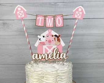 Adorno para tarta de animales de granero - Adorno para tarta con banderines de granja - Cumpleaños de granero - Adorno para tarta de vaca, cerdo y caballo - Cumpleaños de granja - Elige el color - 2 piezas