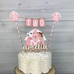 Barn Animal Cake Topper - Farm Bunting Cake Topper - Barn Farm Birthday - Cow, Pig, Horse Cake Topper - Farm Birthday - Choose Color - 2 pcs