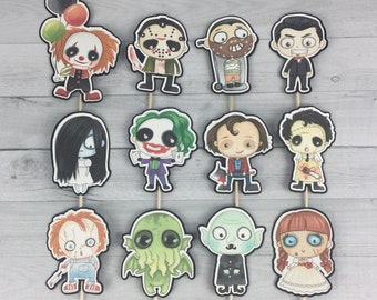 Horror Movie Cupcake Toppers SET 2 - Cute Horror Toppers - Halloween Party - Horror Birthday Decor - Halloween Cupcake Toppers - 80's Horror