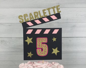 Movie Star Cake Topper - Movie Night Birthday - Movie Clapper Cake Topper - Hollywood Birthday - Movie Director Party - Choose Colors