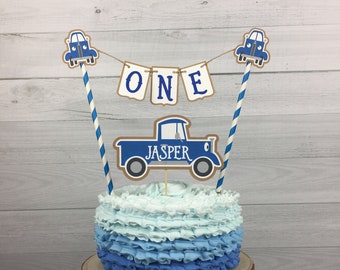 Blue Truck Cake Topper - Blue Truck Bunting Cake Topper - Blue Truck Birthday - Cake Topper - Farm Birthday - Blue Truck Smash Cake - 2 pcs