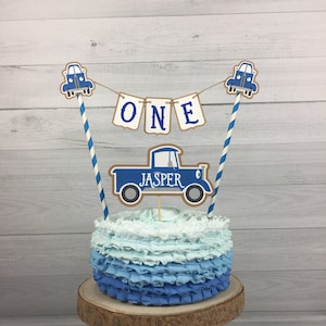 Blue Truck Cake Topper - Blue Truck Bunting Cake Topper - Blue Truck Birthday - Cake Topper - Farm Birthday - Blue Truck Smash Cake - 2 pcs