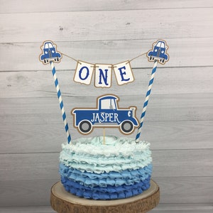 Blue Truck Cake Topper - Smash Cake Bunting Topper - 1st Birthday Topper - Cake Topper - Farm Birthday - Rustic Truck Smash Cake - 2 pcs