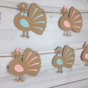 Turkey Gender Reveal Garland Thanksgiving Baby Shower Little Turkey Banner Boy Or Girl Banner Gender Reveal Baby Shower Turkey Shower image 1