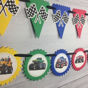 Colorful Monster Truck Garland - Monster Truck Birthday - Racing Flag Garland - Monster Trucks Garland - Big Truck Party - Racing Birthday