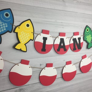 FISHING theme NAME Banner - Personalized Banner - Fishing Birthday - Fishing Bobber Banner - The Big One Birthday - Rainbow Fish Name Banner