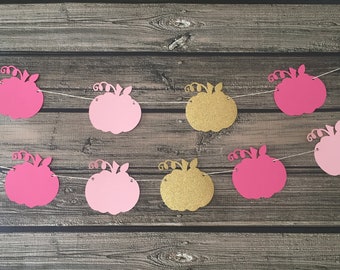 Pink/Gold Pumpkin Garland - Pumpkin Birthday - Little Pumpkin - Baby Shower - Gender Reveal - 1st Birthday - Pink & Gold Pumpkin Decor