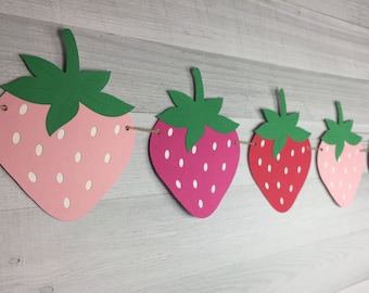 STRAWBERRY Garland - Strawberry Birthday - Berry Banner - Strawberry Party - Sweet One - Strawberry Banner -Berry Birthday Decor - Two Sweet