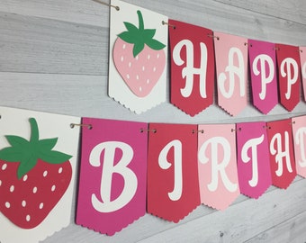 Strawberry Birthday Banner - Strawberry Party - Berry Sweet - Sweet One - Two Sweet - Custom Strawberry Banner - Strawberry Party Decor