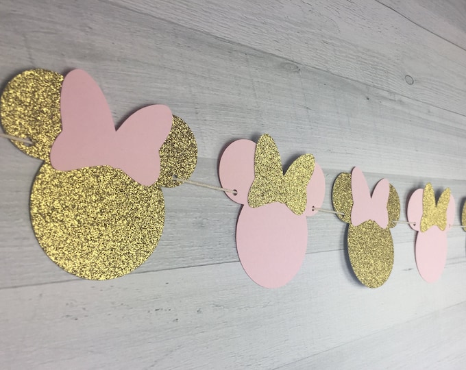 Pink & Gold Glitter Minnie Mouse Garland Minnie Mouse Etsy