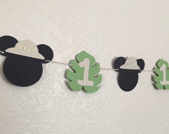 Mickey Mouse SAFARI Garland - Mickey Birthday - Mickey Safari Birthday, Jungle Birthday - Personalized with Age - Birthday garland banner