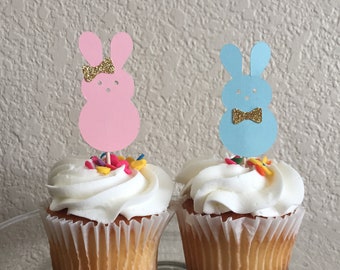 Baby Bunny Cupcake Toppers - Some Bunny Is One - Pink/Blue/Gold - Spring Cupcake Toppers - Baby Shower - Boy or Girl Bunny - Bunny Birthday
