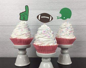 Football Cupcake Toppers - Football Birthday - Football/Helmet/Fan Finger - First Down Birthday - Football Party Decor - Choose Your Colors