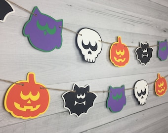 Cute Halloween Garland - Owl-JackOlantern-Bat-Skull - Halloween Birthday - Fall Baby Shower - Kids Halloween Party - Halloween Party Banner