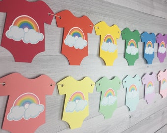 Rainbow ONESIE Garland - Pastel Rainbow Shower - Classic Rainbow Baby Shower - Baby Shower Garland -Rainbow Baby -Rainbow Baby Shower Banner