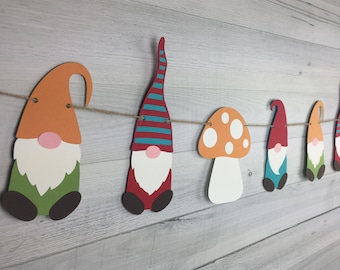 Gnome Garland - Christmas Gnomes - Garden Gnomes - Gnome Birthday Garland - Gnome Banner - Gnomes & Mushrooms - Hanging with my Gnomies