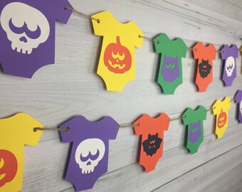 Halloween Baby Shower Garland - Baby is Brewing - Baby Onesie Garland - Fall Baby Shower - Spooky Shower Decor - Halloween Baby Shower Decor