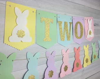 Bunny HIGHCHAIR Banner - Bunny Age Banner - One Banner - Two Banner - Some Bunny is One - Bunny Birthday - Bunny Party Decor - Pastel Bunny
