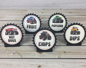 Monster Truck Food Tent Labels -Buffet Labels -Monster Truck Tent Cards -Monster Truck Birthday -Monster Truck Party - Big Trucks Food Signs