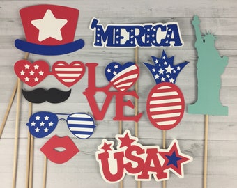 4th of July Photo Props - America Photo Props - Photobooth Props - Photo Booth Props - July 4th Photo Props - Patriotic Props - set of 10