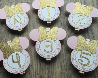 Minnie Photo Clips - Pink & Gold Minnie Birthday - Monthly Photo Clips - 1st Birthday Photo Clips - Minnie 1st birthday - First Year Banner