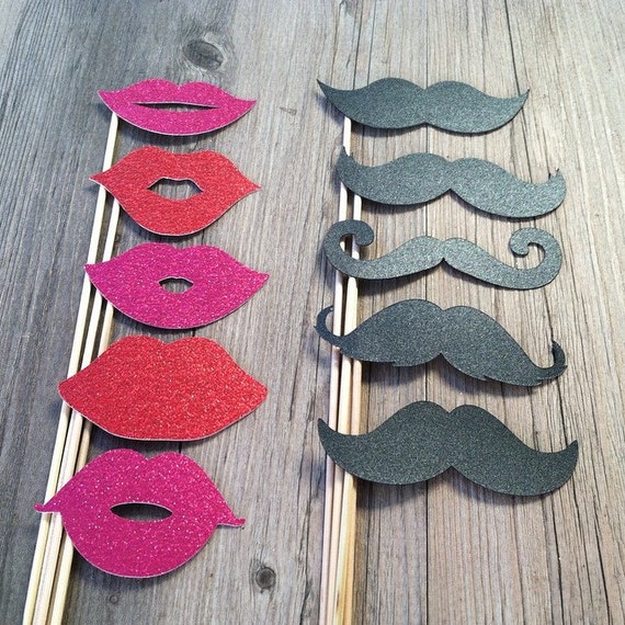 10-piece GLITTER Mustache & Lips Photo Booth Props - Valentine's Day - Wedding Photo Props - Favors - Birthday's - Bachelorette Parties Il_570xn