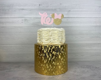 Minnie Cake Topper - One or Two Cake Topper - Pink/Gold Minnie Birthday - Minnie Smash Cake Topper - Minnie Age Topper -Minnie Twodles Party