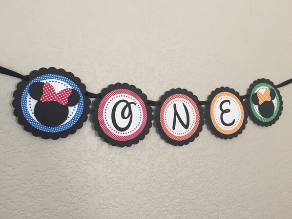 Minnie Highchair Banner - Clubhouse Birthday - Minnie Mouse Birthday - Rainbow Colors - Minnie's Bowtique - ONE or TWO banner - 1st Birthday Il_570xn
