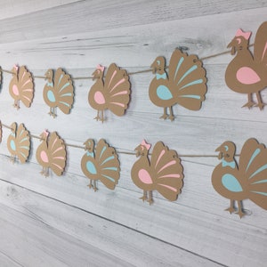 Turkey Gender Reveal Garland Thanksgiving Baby Shower Little Turkey Banner Boy Or Girl Banner Gender Reveal Baby Shower Turkey Shower image 5