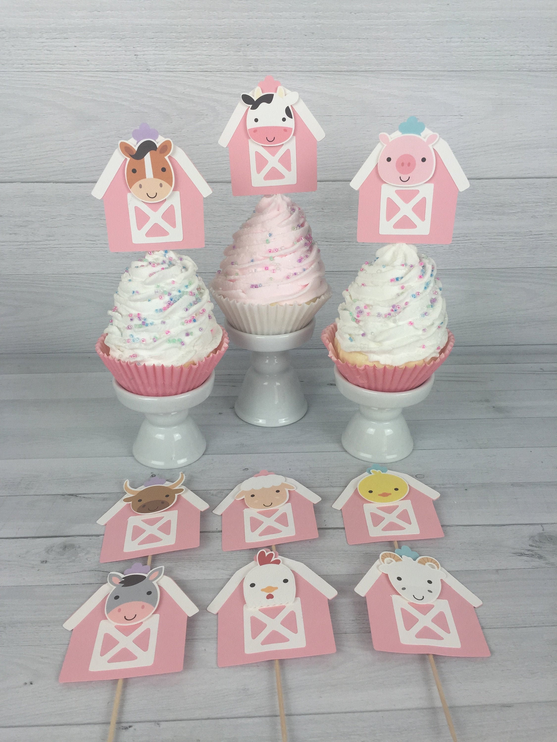 Barn Animals Cupcake Toppers Farm Animal Cupcake Toppers Etsy 日本